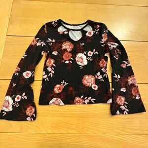 Mudd Floral Bell Sleeve Whimsigoth Y2K Top L Stretch Fairy Grunge Dark Festival